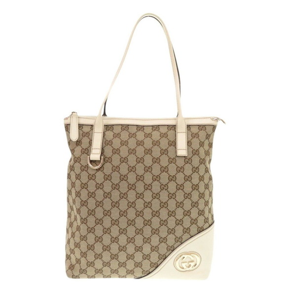 GUCCI GG Canvas/Leather Beige Tote Bag 1248GUCCI - Picture 2 of 9